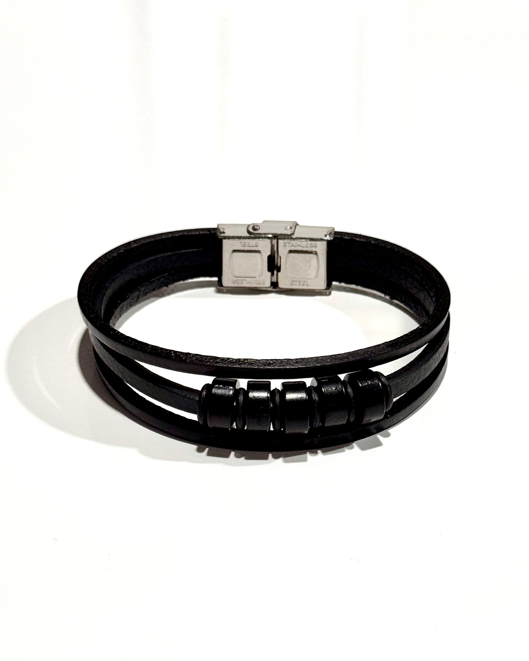 PULSERA CUERO ACERO - PCC018