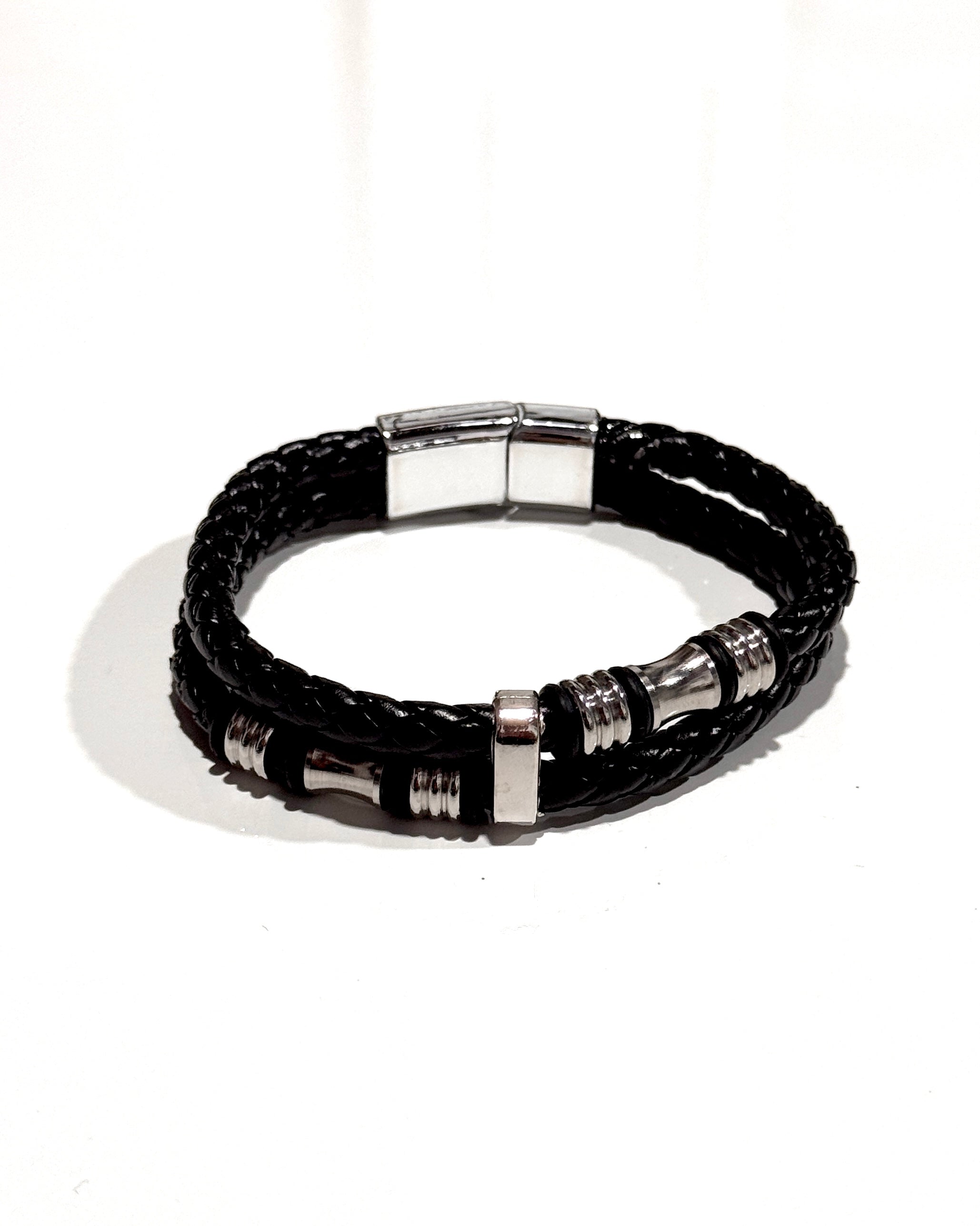 PULSERA CUERO ACERO - PCC004
