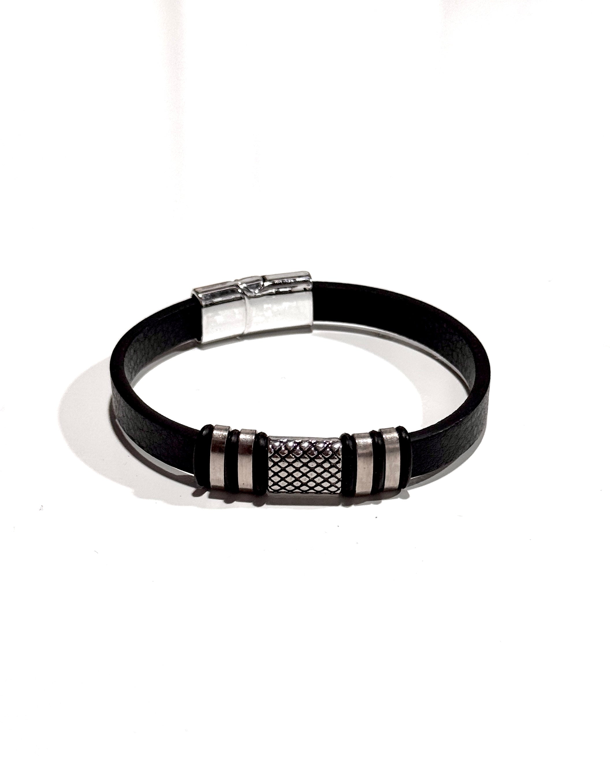 PULSERA CUERO ACERO - PCC001